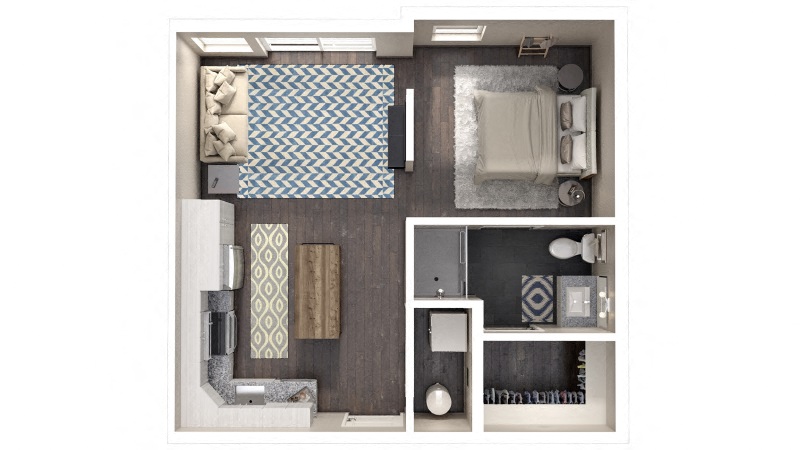 Floor plan for studio, 1 bath, 533 sqft
